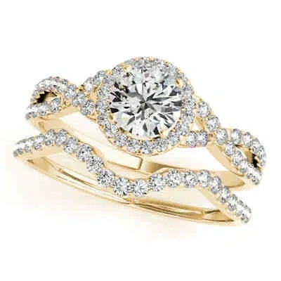 Pre-owned Maulijewels Halo Diamond Engagement Bridal Ring Set In 14k Solid Yellow Gold