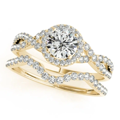 Maulijewels Halo Diamond Engagement Bridal Ring Set In 14k Solid Yellow Gold With 0.50 Carat Diamond