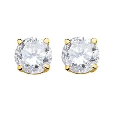 Pre-owned Maulijewels Igl Certified 1.25 Carat Round White Diamond Prong Set Stud Earrings In Yellow