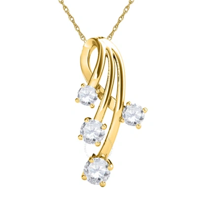 Maulijewels Ladies 10k Yellow Gold 0.75 Ct Round Cut White Diamond Box Pendant Necklace With 18" 10k