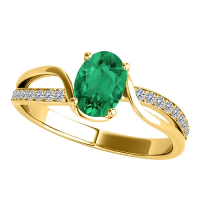 Maulijewels Ladies 10k Yellow Gold 0.85 Ct Oval Cut Green Emerald Split Shank Ring Size 8