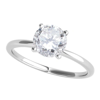 Maulijewels Ladies 14k White Gold 1 Ct Round Cut White Diamond Solitaire In Metallic