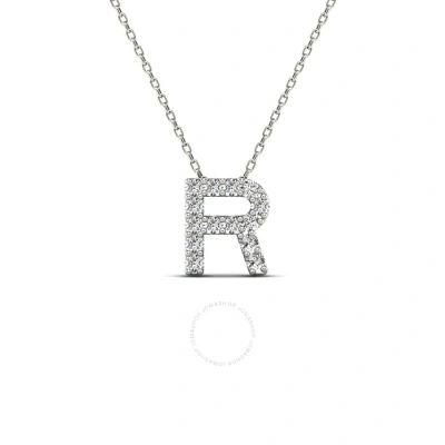 Maulijewels " R " Initial Set With 0.12 Carat Natural Diamond Pendant Necklace Comes With 18" Cable In White
