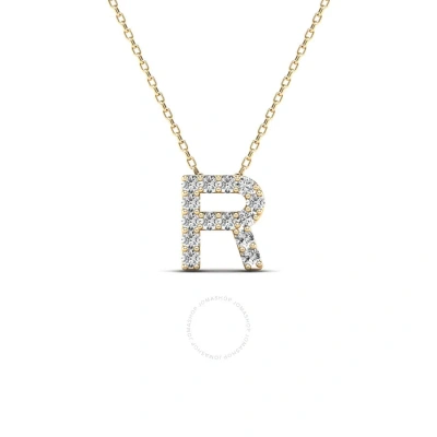 Maulijewels " R " Initial Set With 0.12 Carat Natural Diamond Pendant Necklace Comes With 18" Cable In Yellow