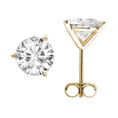 Maulijewels Round Stud Earrings In 14k Yellow Gold With 1 Cttw Natural White Diamonds (push Back Cla