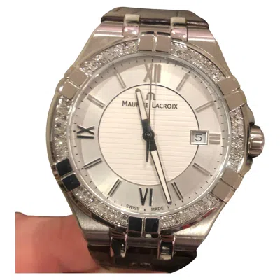Pre-owned Maurice Lacroix Aikon Ai1008 42mm Custom Diamond Bezel White Dial Leather