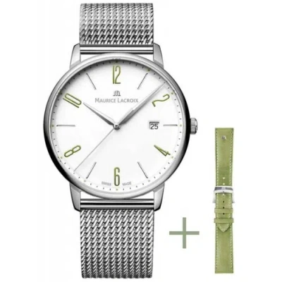 Pre-owned Maurice Lacroix El1118-ss00s-120-d Men's Eliros White Dial Quartz Watch