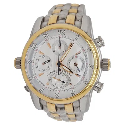 Pre-owned Maurice Lacroix Masterpiece Chrono Globe Steel & Gold Wrist Watch, Full Set In Multi