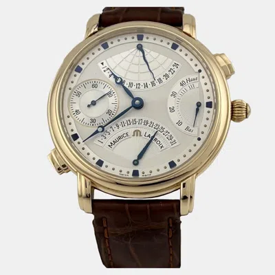 Pre-owned Maurice Lacroix Masterpiece Mp7018 Manual Winding 18k Rose Gold Men's Wristwatch 43 Mm In Silver