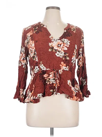 Pre-owned Maurices 3/4 Sleeve Blouse In Burgundy