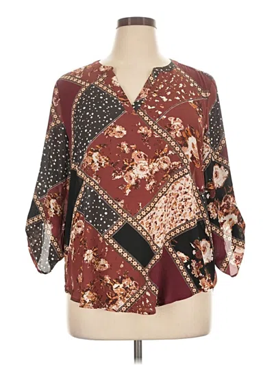 Pre-owned Maurices 3/4 Sleeve Blouse In Burgundy