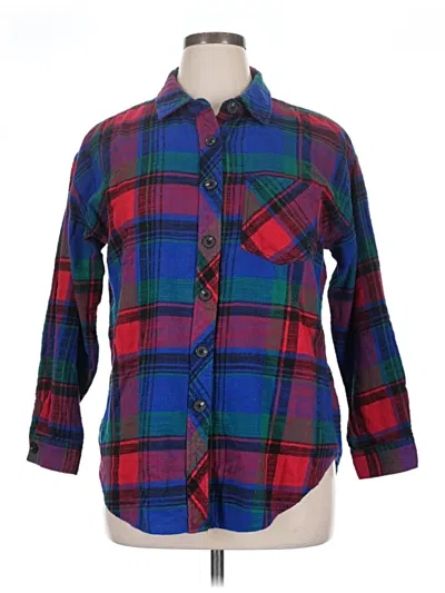 Pre-owned Maurices 3/4 Sleeve Button Down Shirt In Blue