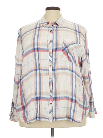 Pre-owned Maurices 3/4 Sleeve Button Down Shirt In Ivory