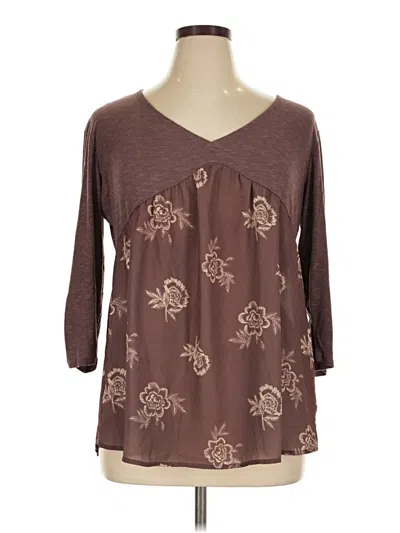 Pre-owned Maurices 3/4 Sleeve Top Brown Scoop Neck Tops