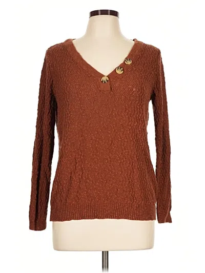 Pre-owned Maurices Long Sleeve Top Brown V-neck Tops