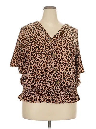 Pre-owned Maurices Short Sleeve Blouse In Brown