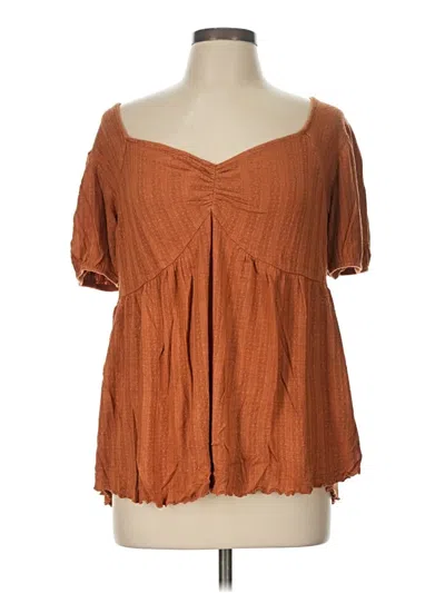 Pre-owned Maurices Short Sleeve Blouse In Brown
