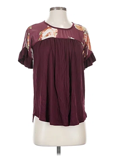 Pre-owned Maurices Short Sleeve Blouse In Burgundy