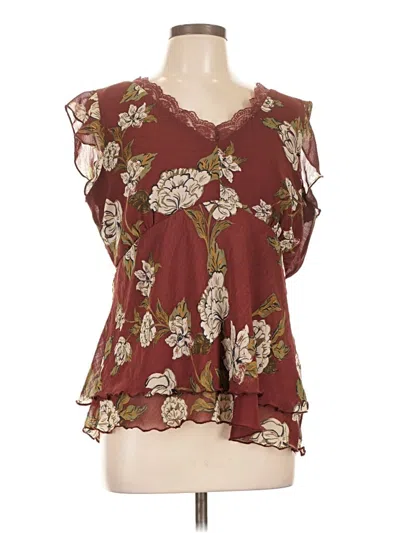 Pre-owned Maurices Short Sleeve Blouse In Burgundy