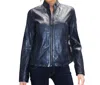 MAURITIUS CHESSY LEATHER JACKET IN NAVY