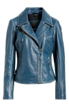Mauritius Christy Leather Moto Jacket In Blue