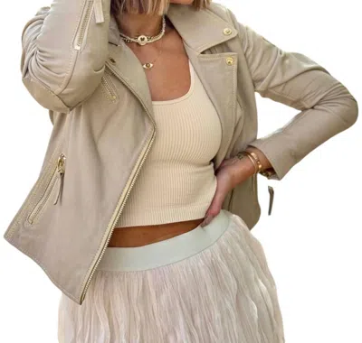 Mauritius Christy Metallic Leather Jacket In Off White/gold In Multi