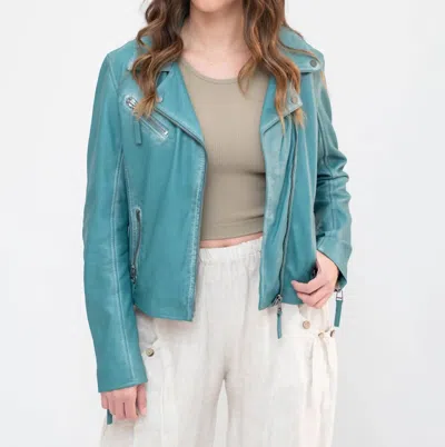 Mauritius Christy Star Leather Jacket In Sea Green