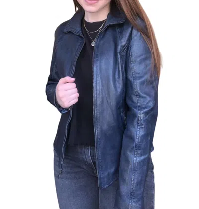 Mauritius Else Rf Leather Jacket In Navy In Blue