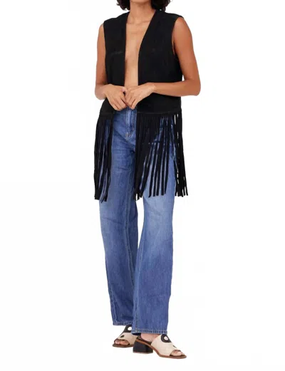 Mauritius Katy Fringe Leather Vest In Black