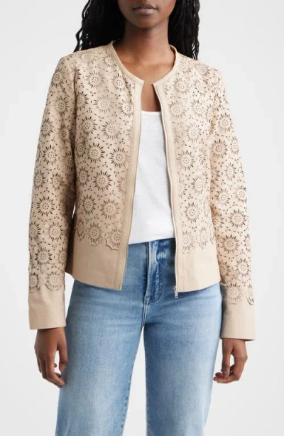 Mauritius Lacey Laser Cut Leather Jacket In Neutral