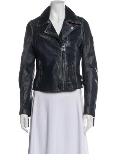Pre-owned Mauritius Lamb Leather Biker Jacket In Black