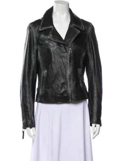 Pre-owned Mauritius Lamb Leather Biker Jacket In Black