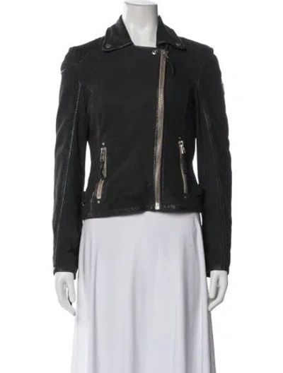 Pre-owned Mauritius Lamb Leather Biker Jacket In Black