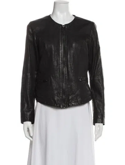 Pre-owned Mauritius Lamb Leather Biker Jacket In Black