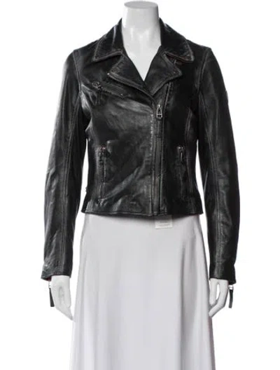 Pre-owned Mauritius Lamb Leather Biker Jacket In Black