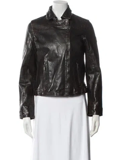 Pre-owned Mauritius Lamb Leather Biker Jacket In Black