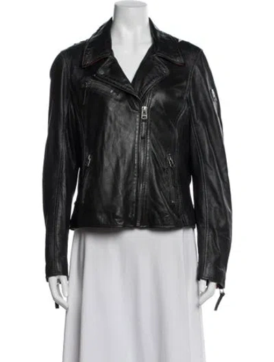 Pre-owned Mauritius Lamb Leather Biker Jacket In Black