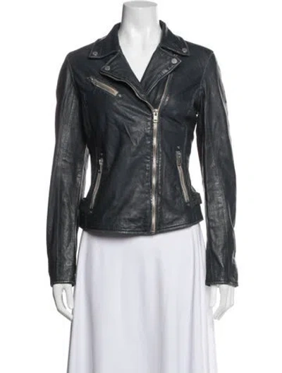 Pre-owned Mauritius Lamb Leather Biker Jacket In Black
