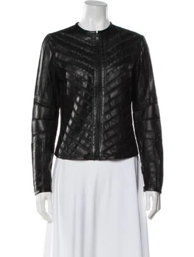 Pre-owned Mauritius Lamb Leather Biker Jacket In Black