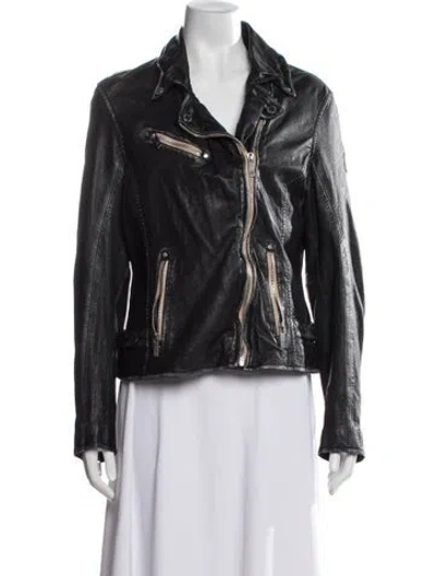 Pre-owned Mauritius Lamb Leather Biker Jacket In Black
