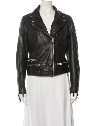 Pre-owned Mauritius Lamb Leather Biker Jacket In Black