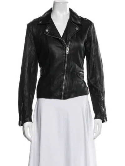 Pre-owned Mauritius Lamb Leather Biker Jacket In Black
