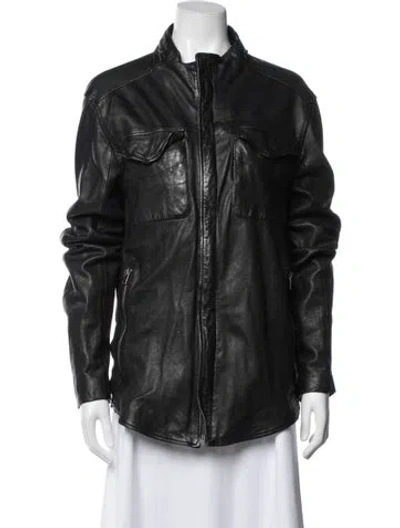 Pre-owned Mauritius Lamb Leather Biker Jacket In Black