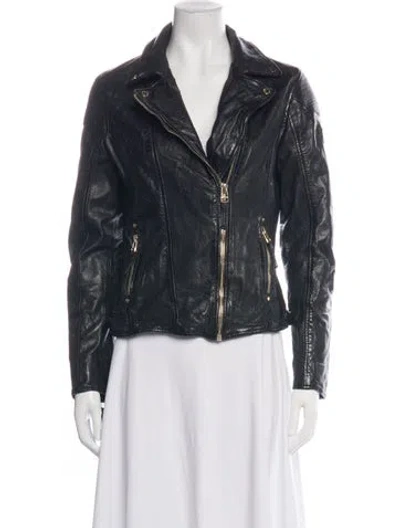 Pre-owned Mauritius Lamb Leather Biker Jacket In Black