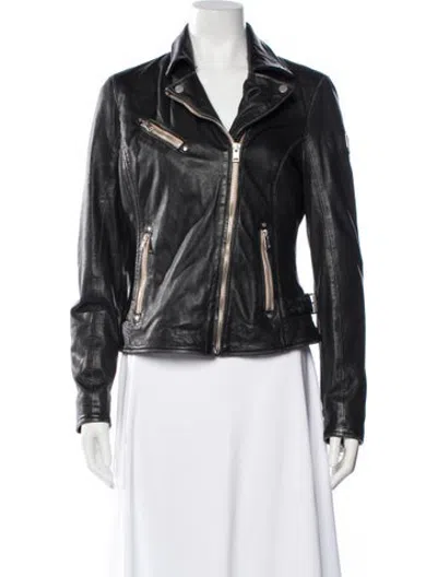Pre-owned Mauritius Lamb Leather Biker Jacket In Black