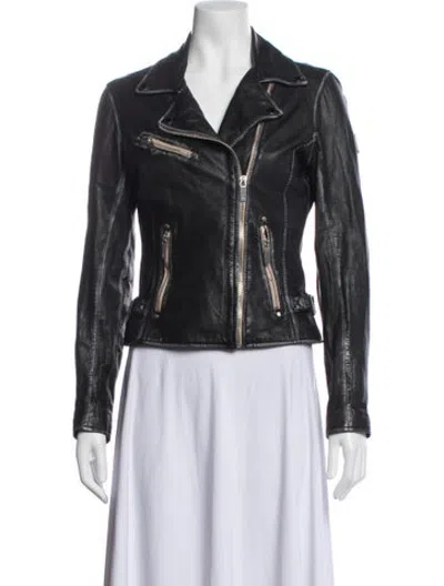 Pre-owned Mauritius Lamb Leather Biker Jacket In Black