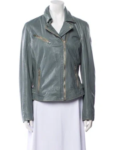 Pre-owned Mauritius Lamb Leather Biker Jacket In Blue