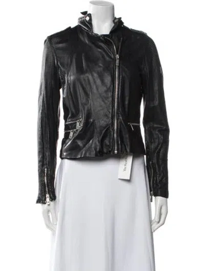 Pre-owned Mauritius Lamb Leather Biker Jacket In Blue