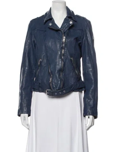 Pre-owned Mauritius Lamb Leather Biker Jacket In Blue
