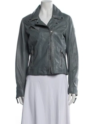 Pre-owned Mauritius Lamb Leather Biker Jacket In Blue